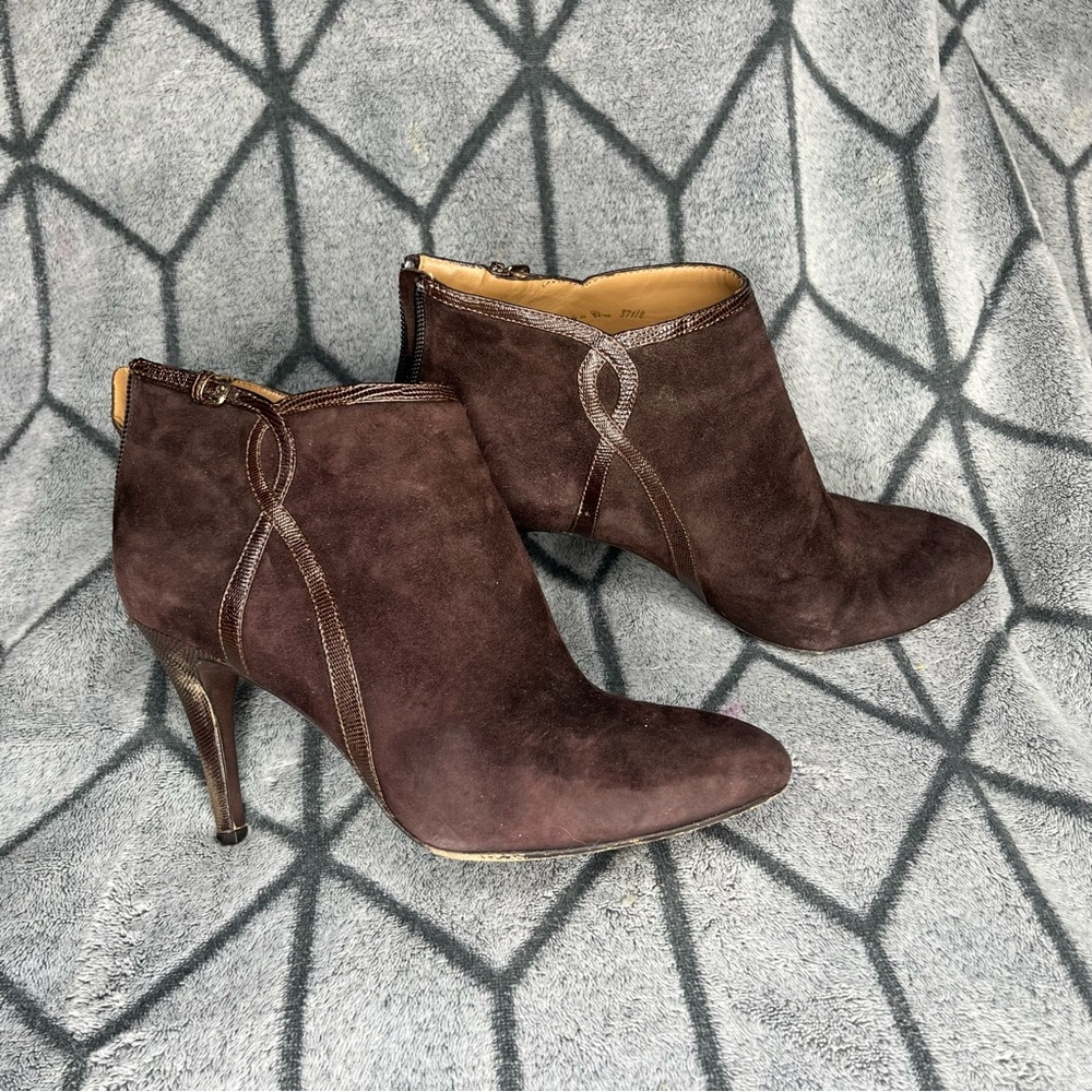 Elie Tahari Brown Suede Ankle Heeled Booties